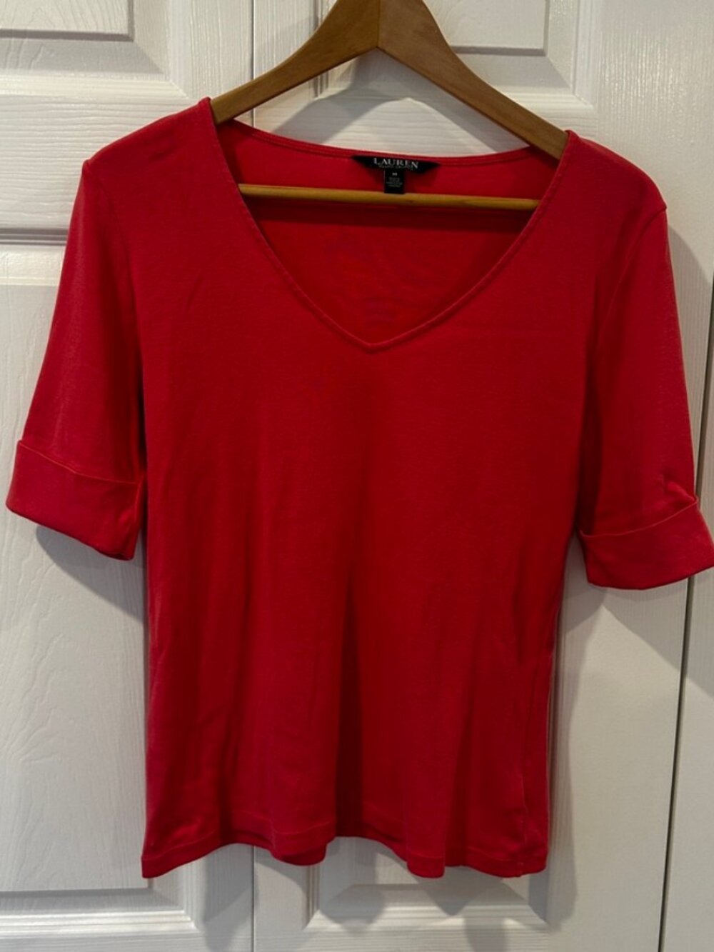 Lauren Ralph Lauren Pink Cotton V Neck Top Size Medium